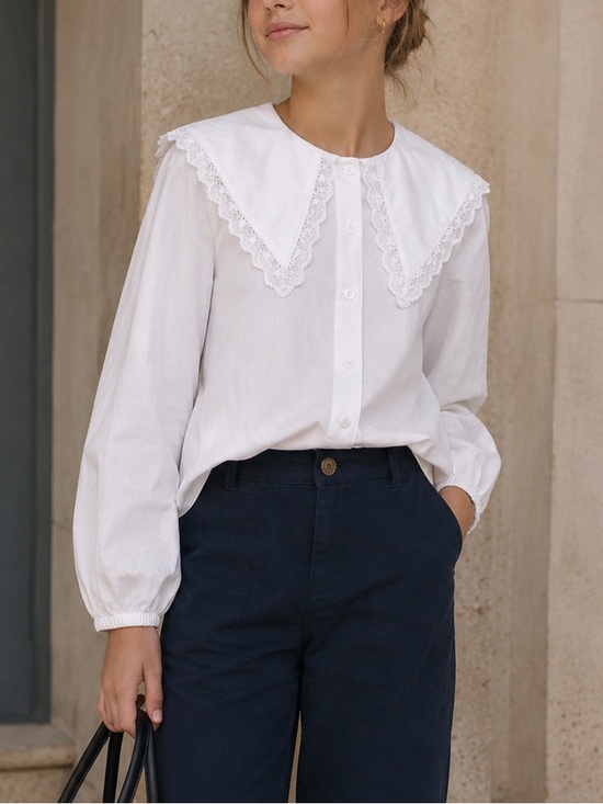 Zara Other - Zara Girls White Lace Collar Blouse 11-12Y French Classic Preppy School Photo